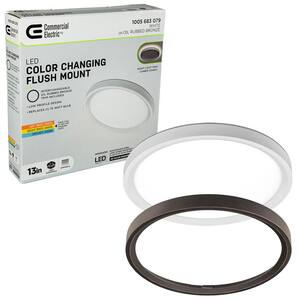 13 in. Color Selectable LED Flush Mount with Night Light Feature Optional White and Oil Rubbed Bronze Trim Rings
