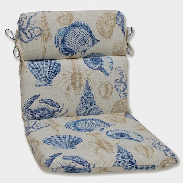 Pillow Perfect Tropical Outdoor/Indoor 21 in. W x 3 in. H Deep Seat, 1 Piece Chair Cushion with Round Corners in Blue/Tan Sealife