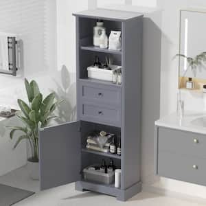 22 in. W x 12 in. D x 66 in. H Gray MDF Freestanding Linen Cabinet with Doors and Drawer, Adjustable Shelf