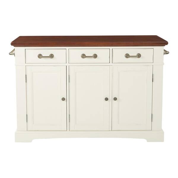 OSP Home Furnishings Farmhouse Basics White Kitchen Island with Vintage Oak and Granite Top