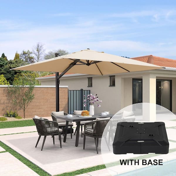 9 ft. x 12 ft. Large Outdoor Aluminum Cantilever 360-Degree Rotation Patio Umbrella with Base, Beige