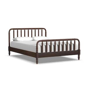 Spindle Brown Wood Frame Queen Panel Bed