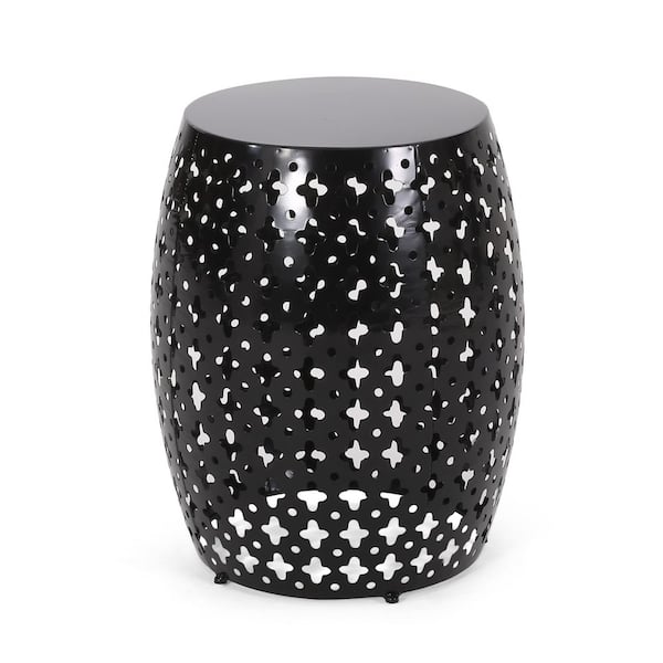 Black Round Iron 20.5 in. H Outdoor Side Tables for Patio, Garden, Backyard