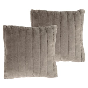 Gray 17 in. x 17 in. Faux Rabbit Fur Throw Pillow (Set of 2)