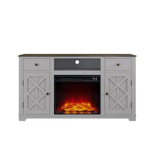 60 in. Farmhouse Wooden TV Stand with Electric Fireplace in Gray for TVs up to 65 in.