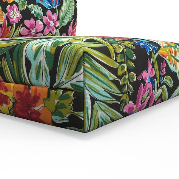 Pillow Perfect Tropic Floral 23 in W x 3 in H Outdoor Deep Seat Dining Chair Cushion Set 1-Count in Black Island