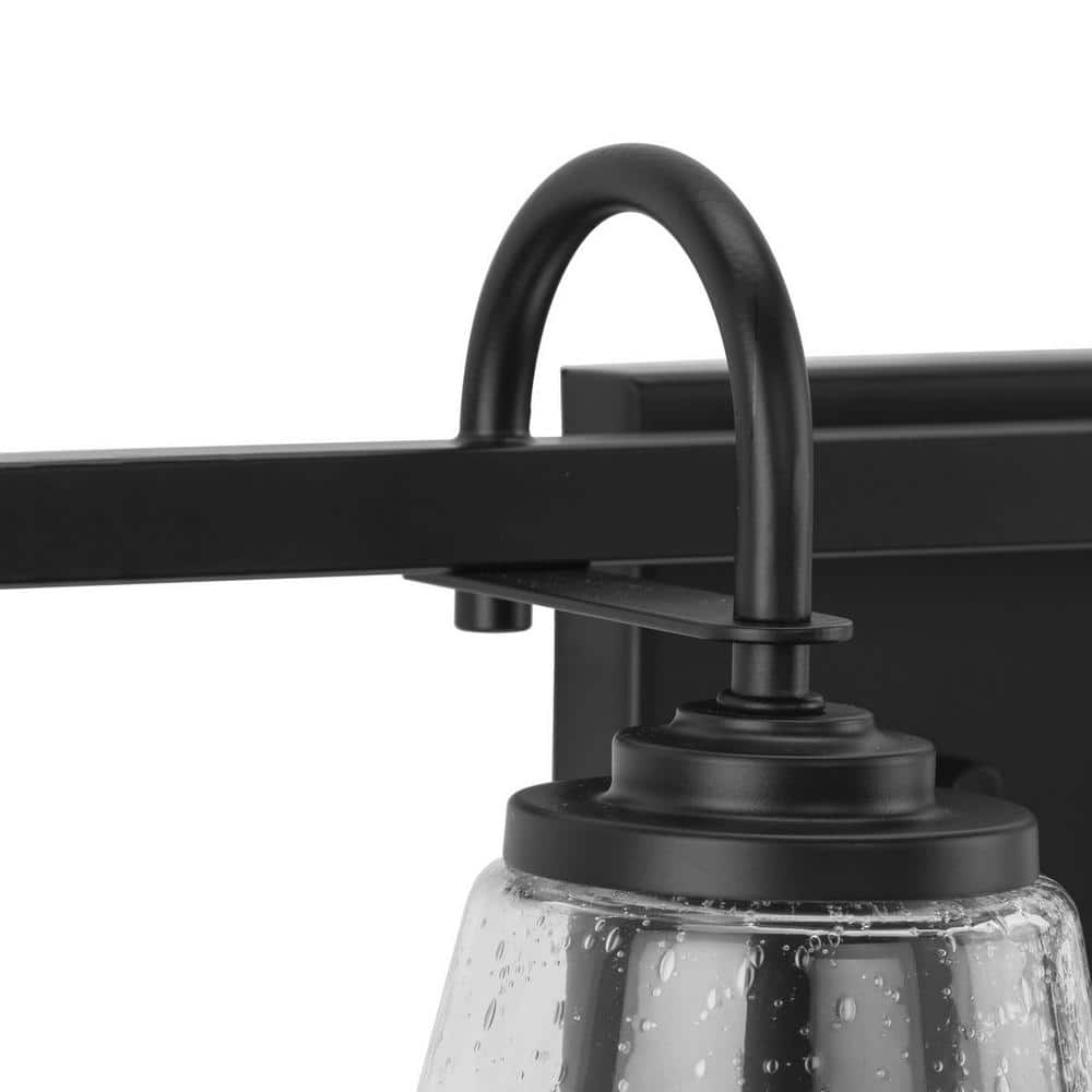 Martenne 32" Matte Black and Seeded Glass 4-Light Vanity Fixture