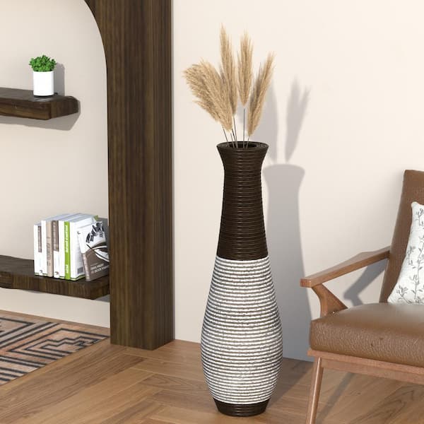 Unbranded 39 in. Elegant 2-Tone Dark Brown Finish Standing Floor Vase with Durable Artificial Rattan for Living Room, Entryway