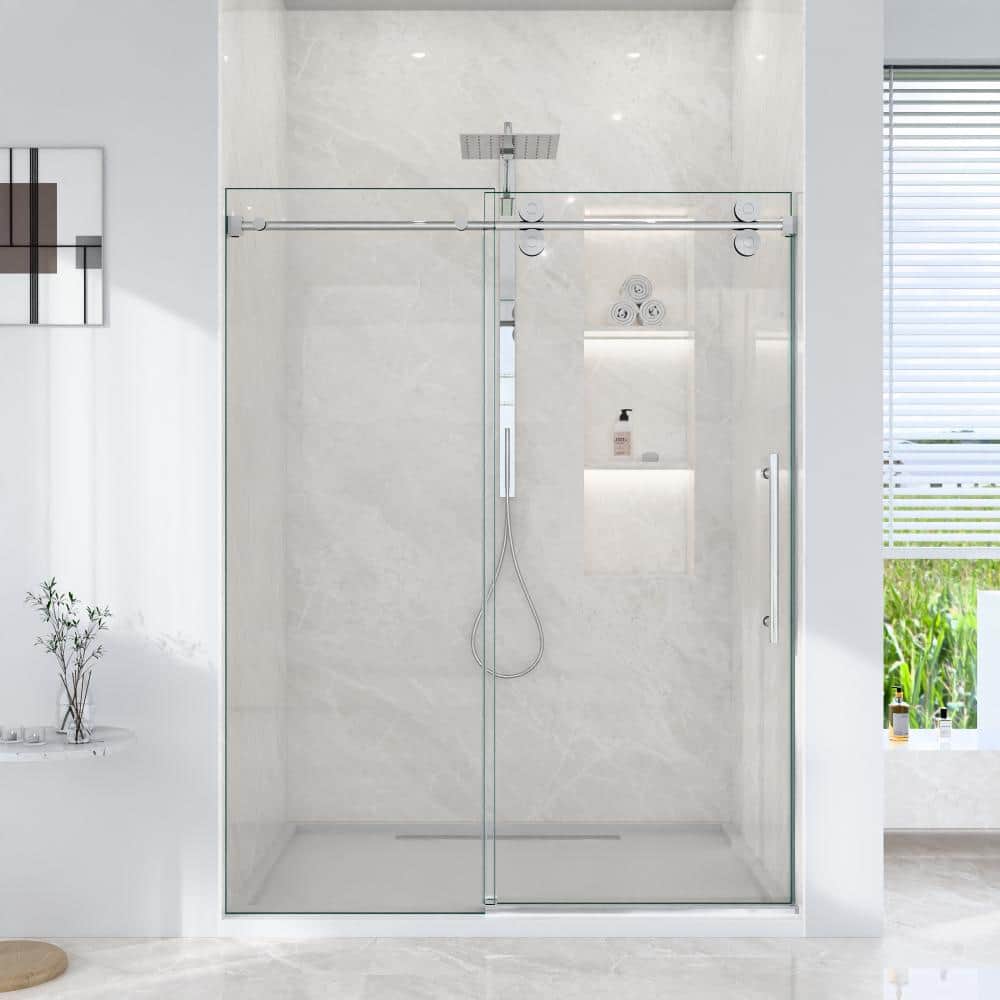 "56 in.-60 in.W x 72 in.H Single Sliding Frameless Shower Door in Chrome Finish with 5/16"" in. Clear Tempered Glass" price history on PriceWatchPro