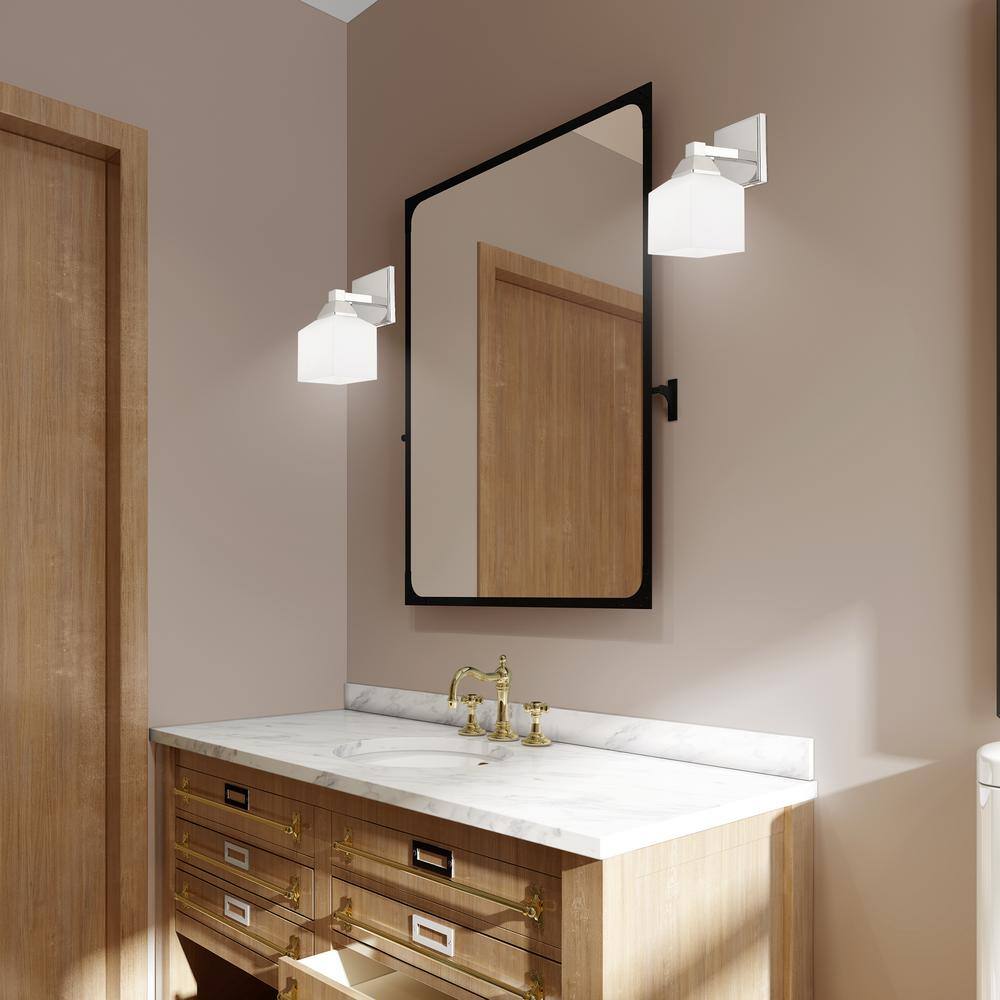 Aragon Polished Chrome 1-Light Sconce with Satin Opal White Glass