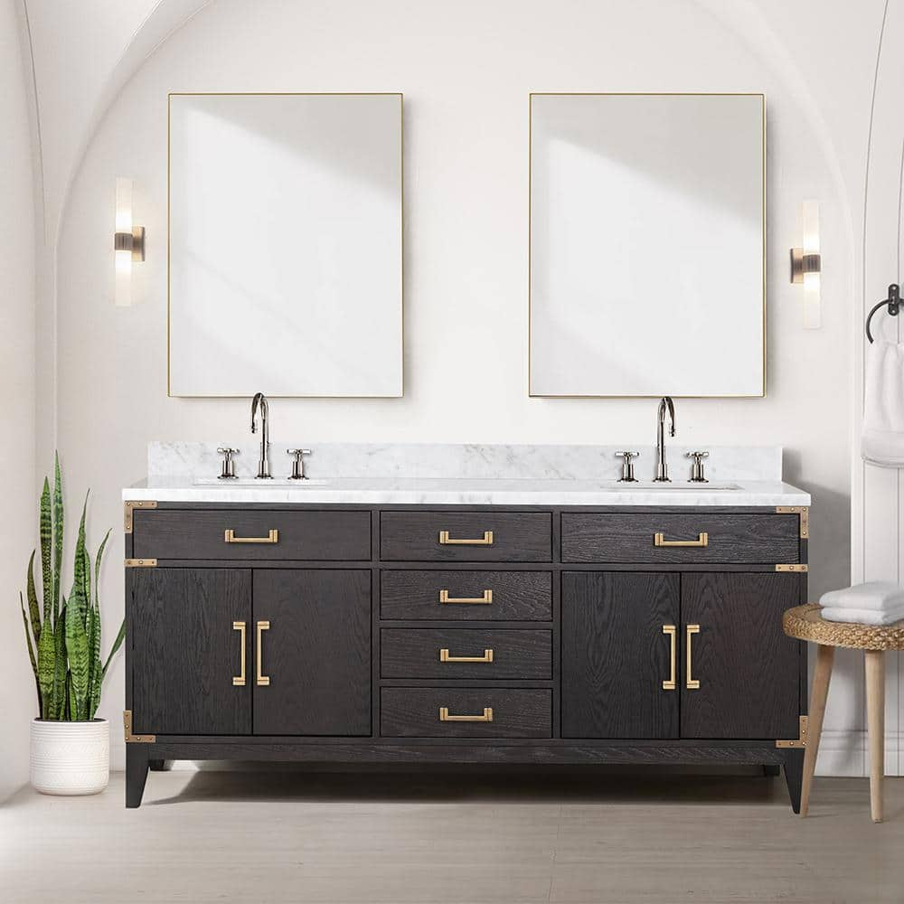 Lexora Fossa 72 In W X 22 In D Black Oak Double Bath Vanity And Carrara 