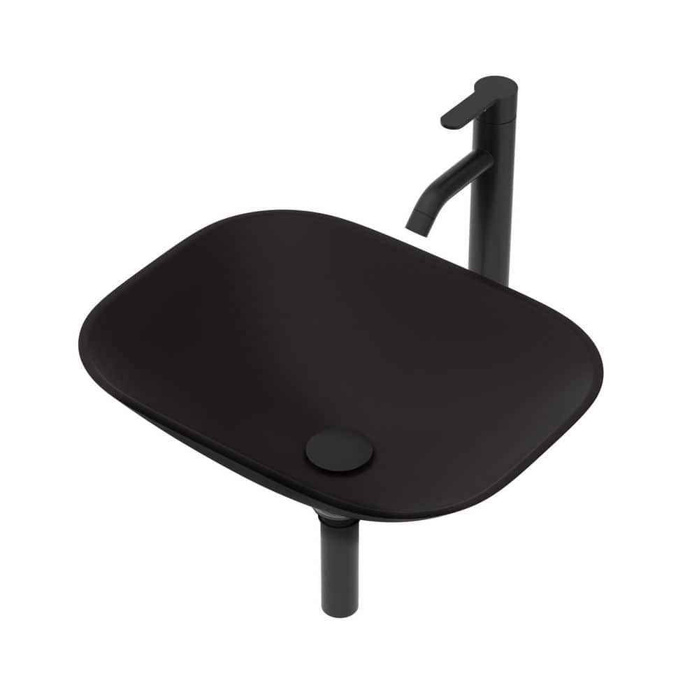 18.5 in. Vessel Rectangular Bathroom Sink with Faucet and Pop-up Drain in Matte Black Tempered Glass price history on PriceWatchPro