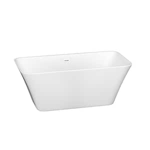 Moray 59 in. x 30 in. Acrylic Flatbottom Freestanding Soaking Non-Whirlpool Bathtub with Center Drain in White