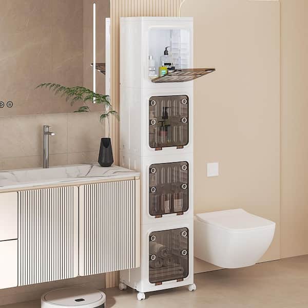 VECELO 4-Tier Stackable Storage Cabinet Set with Clear Doors and