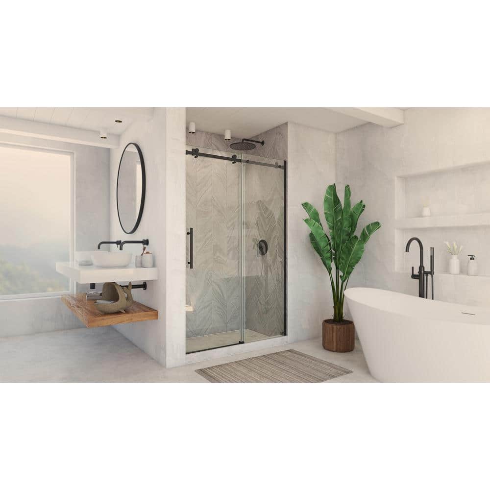 Matte Black Frameless Sliding Shower Door with Clear Glass