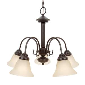5-Light Mahogany Bronze Chandelier with Champagne Linen Washed Glass Shade
