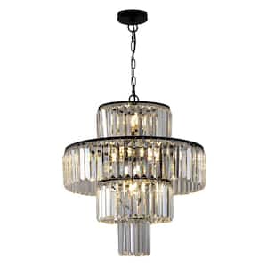 19.60 in. 12-Light Flush Mount with 4 Layers of Black Luxury Crystal Shade and No Bulbs Included