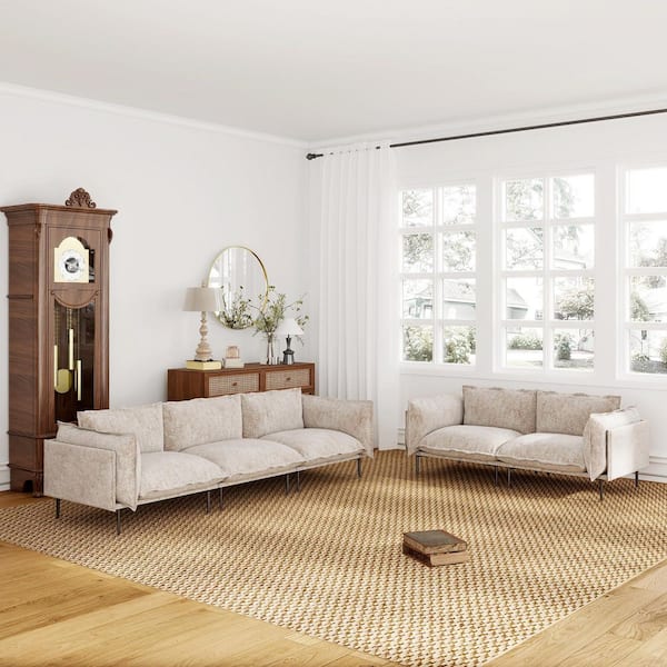 Living Room Set 111 in. 5-Seater Tapered Arm Velvet Modular Sectional Sofa, Comfort Deep Seat Cloud Couch in. Tannish