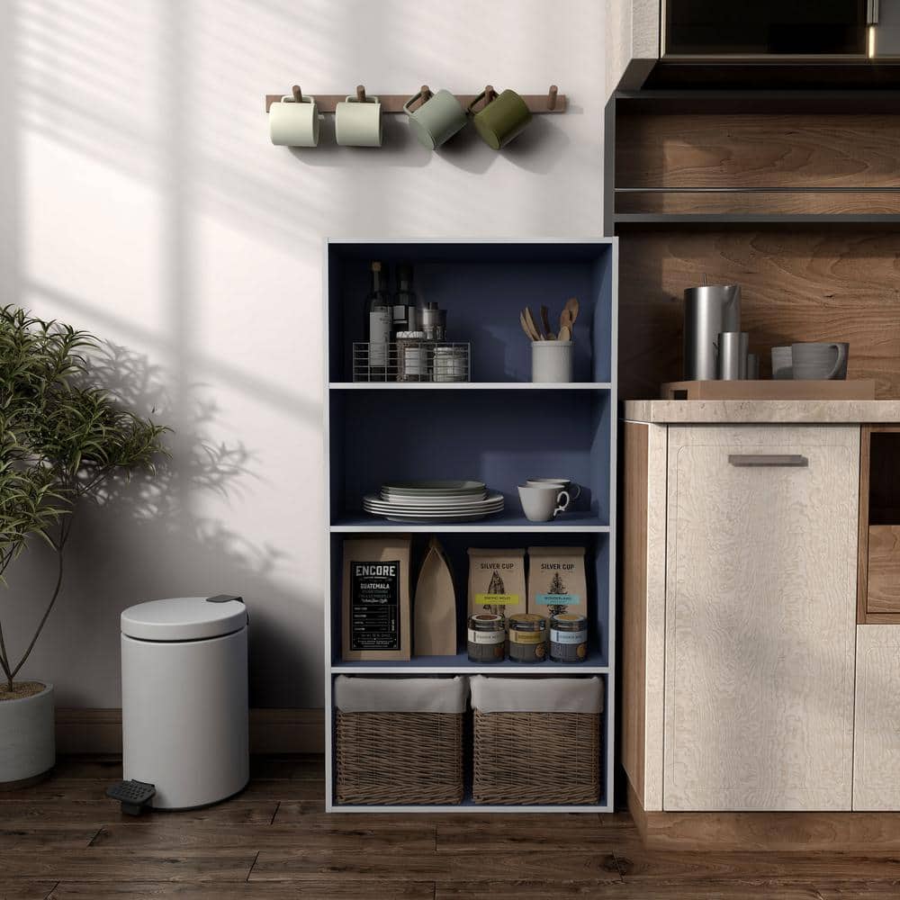 Quincy Steel Blue Composite 4-Tier Stackable Cube Bookcase