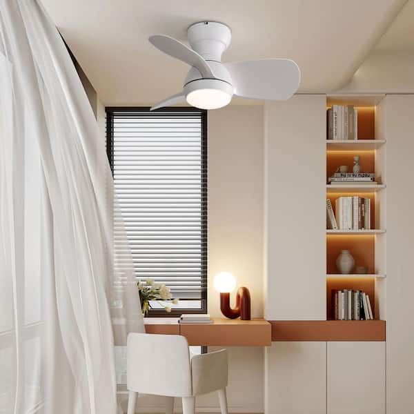 23 in White 3 ABS Blades Flush Mount Standard Outdoor Ceiling fan with LED lights and Remote Included
