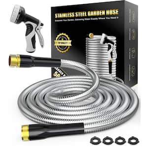3/4 in. x 50 ft. Lightweight Flexible Metal Water Hose with 10 Function Nozzle for Yard, Silver