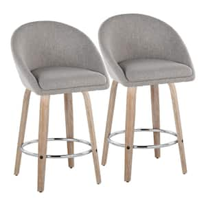 Matisse Highback 26 in. Grey Fabric, White Washed Wood, and Chrome Metal Fixed-Height Counter Stool (Set of 2)