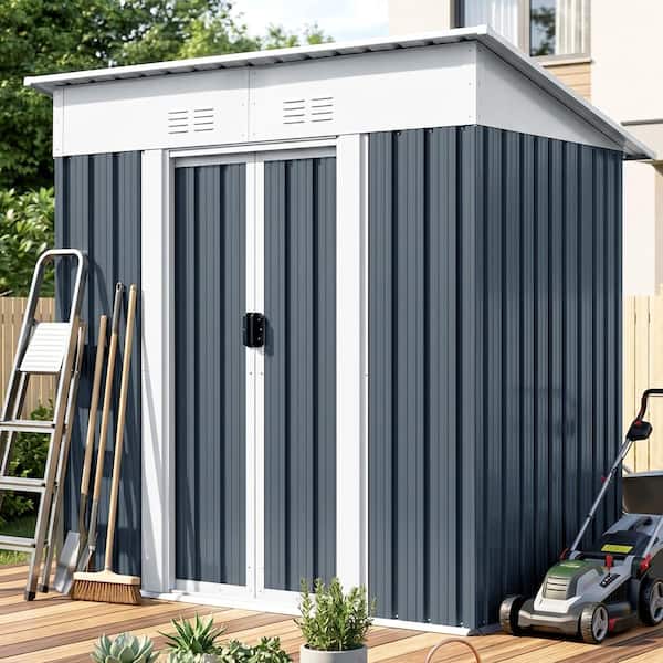 ToolCat 5x3 ft Pent Roof Outdoor Metal Garden Shed-Grey Tool with