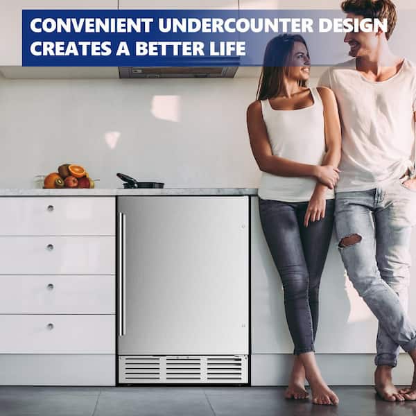 24 in. Single Zone 180-Cans Freestanding/ Built-in Beverage and Wine Cooler Fridge in Black with LED