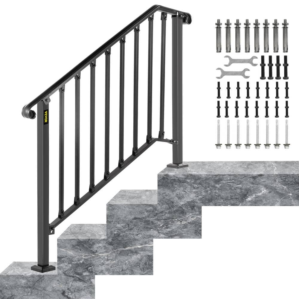 VEVOR 3 ft. Handrails for Outdoor Steps Fit 3 or 4 Steps Outdoor Stair  Railing Wrought Iron Handrail with baluster, Black LTFS3H4BHSTL00001V0 -  The