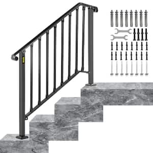 3 ft. Handrails for Outdoor Steps Fit 3 or 4 Steps Outdoor Stair Railing Wrought Iron Handrail with baluster, Black