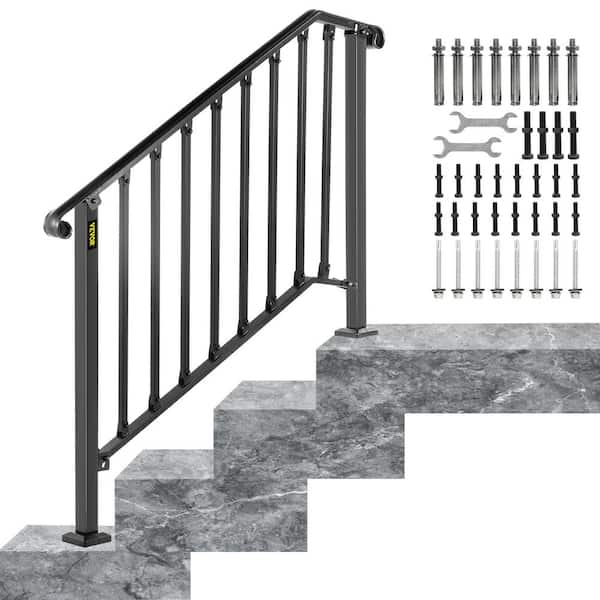 VEVOR 3 ft. Handrails for Outdoor Steps Fit 3 or 4 Steps Outdoor Stair Railing Wrought Iron Handrail with baluster, Black