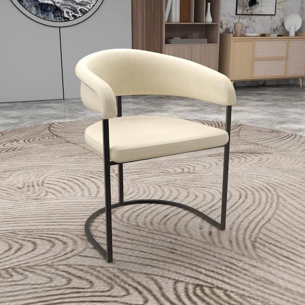 Upholstered Leather Dining Chair with Padded Seat and Powder-Coated Iron Frame Aero Collection (Oatmeal)