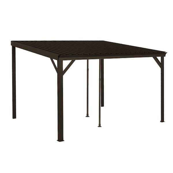 10 ft.W x 12 ft.D Metal Outdoor Hardtop Wall Mounted Gazebo with Sloping Galvanized Steel Roof,Brown