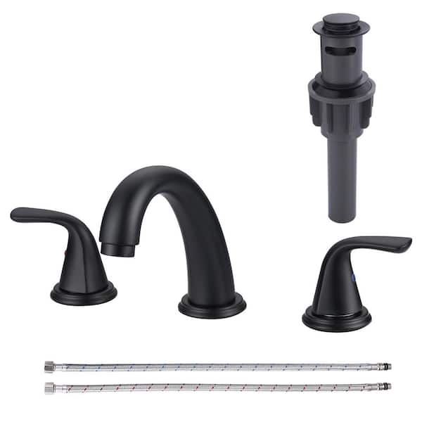 3-Holes 8 in. Widespread Double Handle Bathroom Faucet in Matte Black