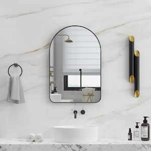 24 in. W x 36 in. H Arch Framed Wall Mount Bathroom Vanity Mirror in Matte Black