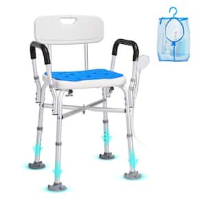 Shower Chair Seat with Padded Arms and Back Shower Stool Shower Chair Adjustable Height 15.7 in. W, White Free-standing