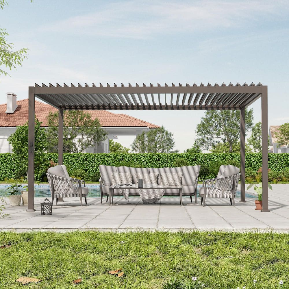 SANLUCE 12 ft. x 14 ft. Modern Steel Louvered Pergola Outdoor