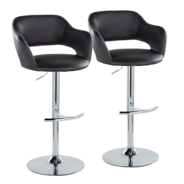 Lumisource Margarite 32.75 in. Black Faux Leather and Chrome Metal Adjustable Barstool (Set of 2)