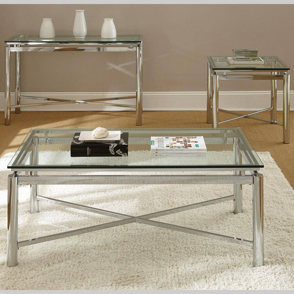 Nova Square Chrome X-Base End Table with Tempered Glass Top