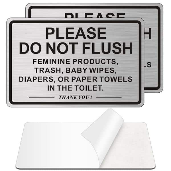 2 Pack Self-Adhesive Brushed Aluminum Metal Bathroom Do Not Flush Except Toilet Paper Sign for Home Business