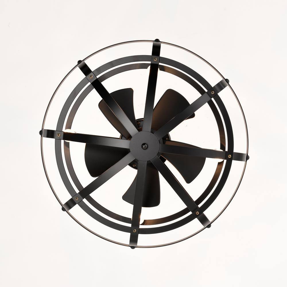 18'' Black Industrial Caged Ceiling Fan with LED Lights and Remote