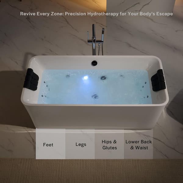 67 in. x 31.5 in. Center Drain Freestanding Whirlpool Bathtub Hydrotherapy Lighted Bath-18 Black Jets in White