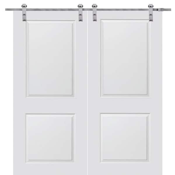 MMI Door 72 in. x 80 in. Primed Composite Cambridge Smooth Surface Solid Core Double Door with Barn Door Hardware Kit