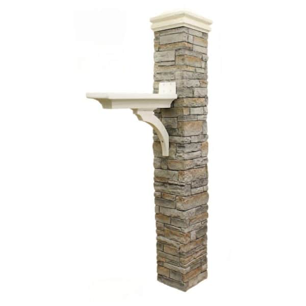 Eye Level Gray Stacked Stone Brace and Curved Cap Mailbox Post