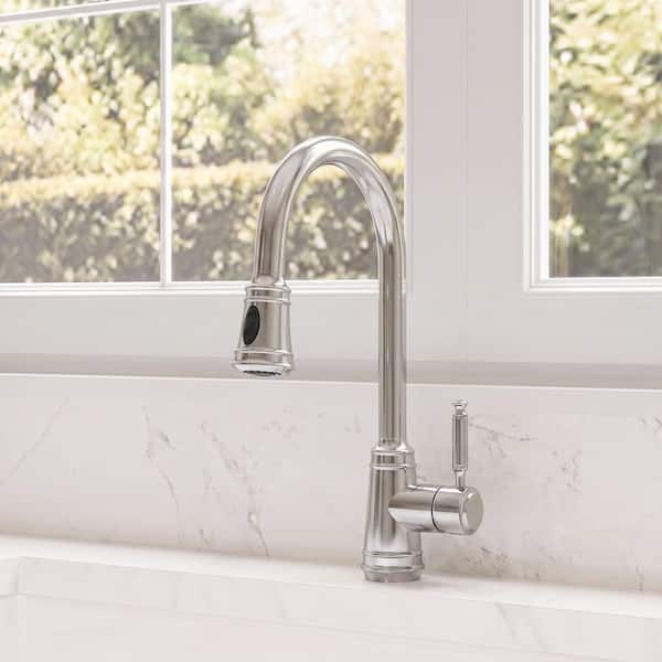 17.5 in. Single Handle 360° Swivel Pull Down Sprayer Kitchen Faucet with Advanced Spray in Brushed Stainless
