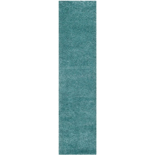 Milan Shag Aqua Blue 2 ft. x 14 ft. Solid Flokati Runner Rug