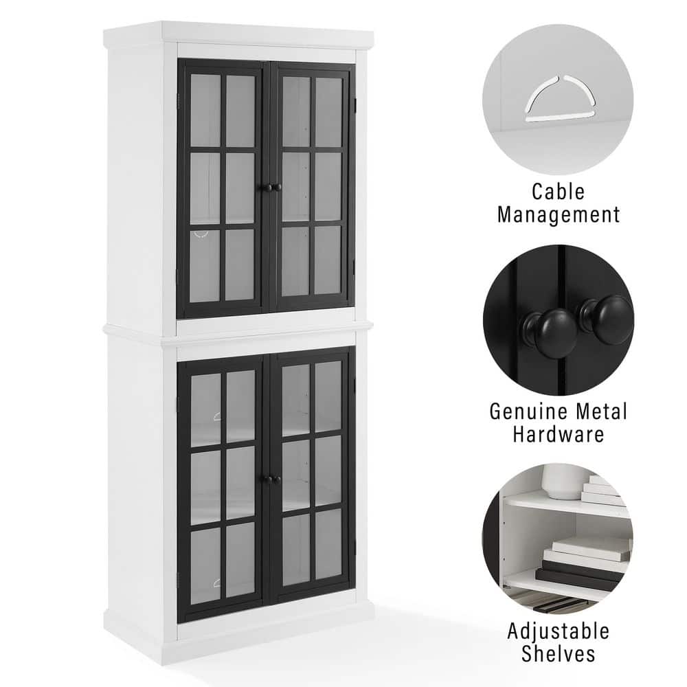 Tall White and Black Freestanding Storage Pantry with Adjustable Shelving
