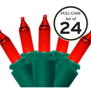 100-Light Red with Green Wire String to String Mini Light Set (Set of 24)