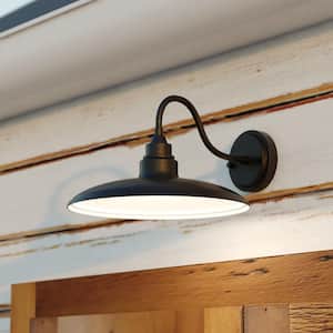 Tucson 1-Light Black and White Outdoor Integrated LED Farmhouse Barn Wall Lantern Metal Shade