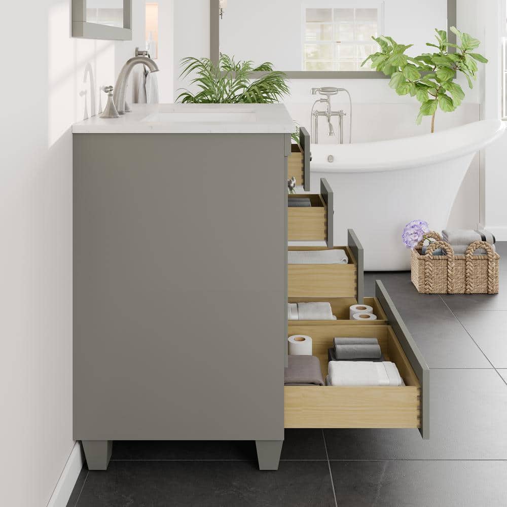 Gray 30" Freestanding Bathroom Vanity with White Quartz Top